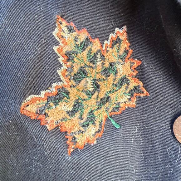 Sara Studio Fall Leaves Embroidered Button Front Black Canvas Jacket MEDIUM - Picture 4 of 9